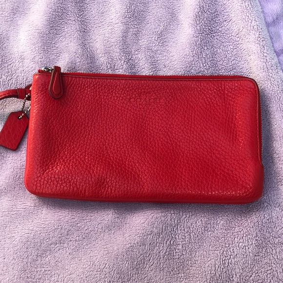 Coach Handbags - Coach Red Pebble Leather Wristlet